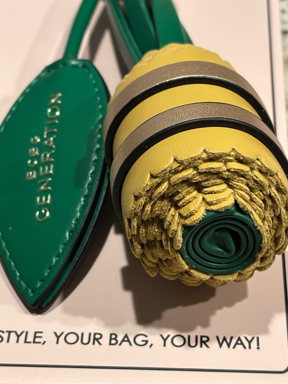 NWT BCBGeneration 3D Pineapple Bag Charm Yellow Green Faux Leather Keychain Gold - Picture 7 of 8